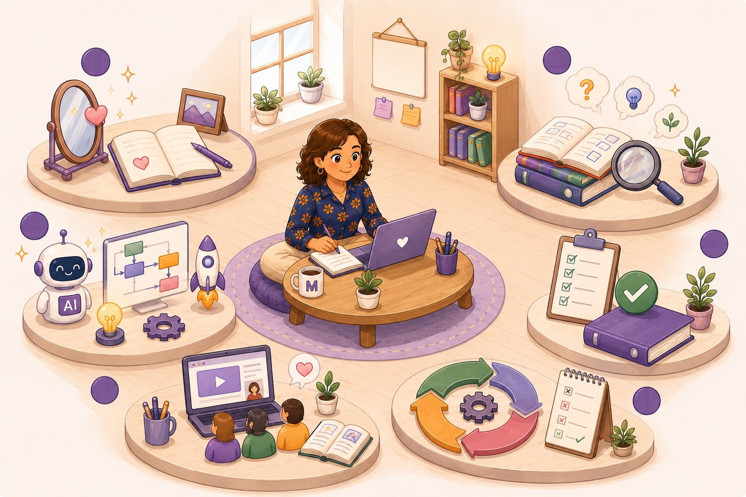Mon univers de travail en six îlots : authenticité, curiosité, innovation, qualité, transmission, amélioration continue